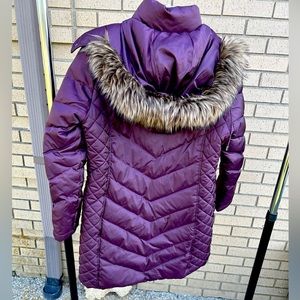 Kenneth Cole Reaction Faux Fur Hooded Puffer Coat - Size L - Deep Purple